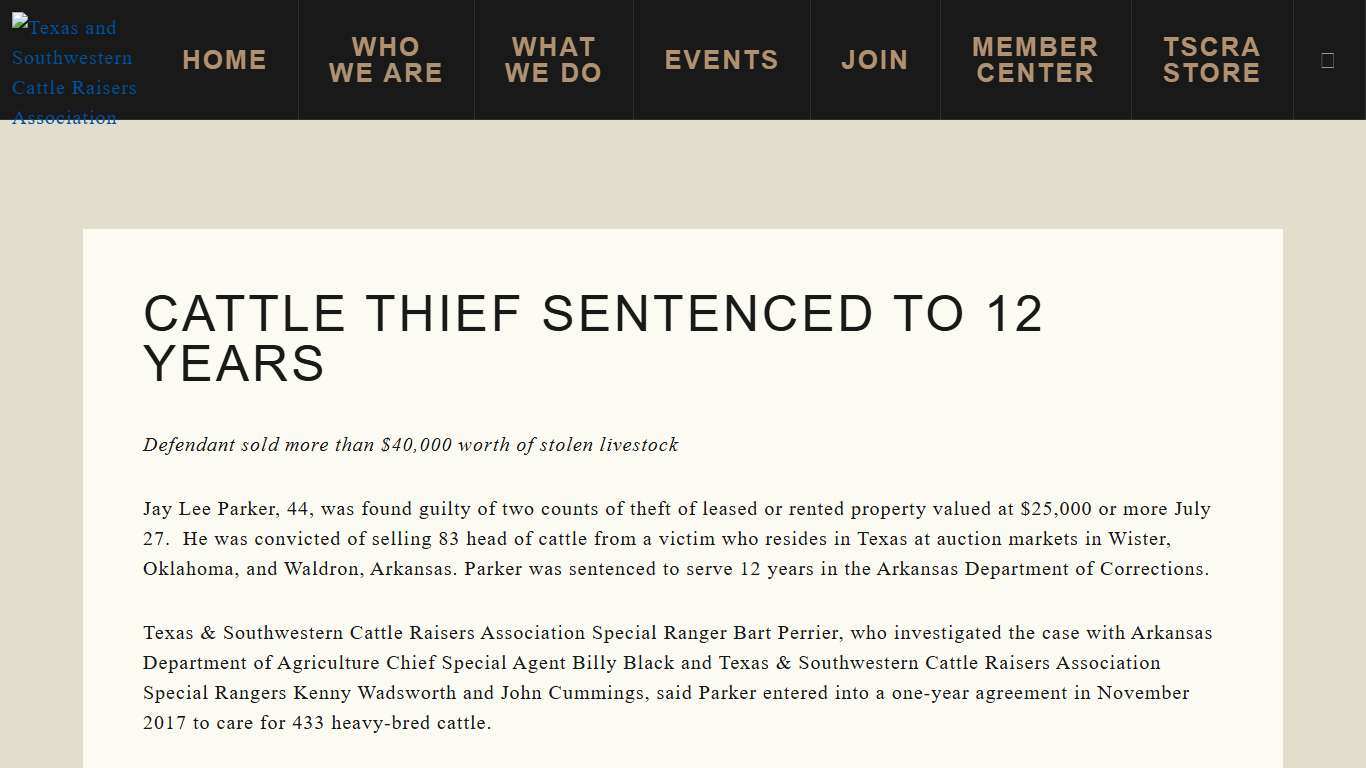 Cattle thief sentenced to 12 years - Texas and Southwestern Cattle Raisers Association